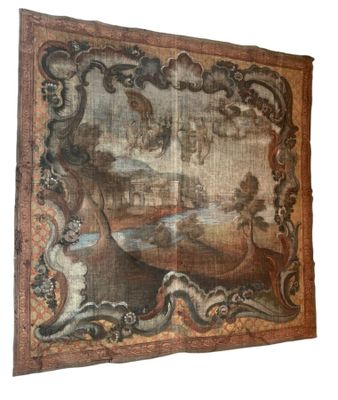 une tapisserie ancienne représentant une femme et un homme dans un paysage