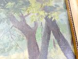a picture of a painting of two trees in the woods