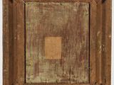 an old wooden easel with a square painting on it