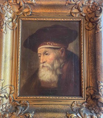 an old painting of a man with a hat and a beard