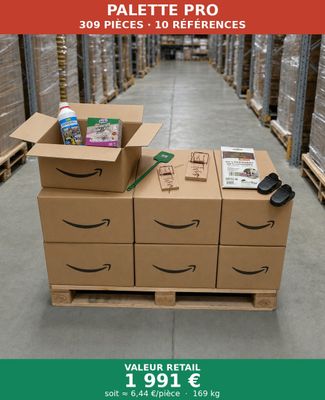 a carton of boxes on a pallet in a warehouse