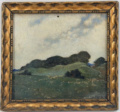 peinture d'un paysage avec des arbres et des collines en arrière-plan