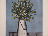 une peinture de fleurs dans un vase sur une table