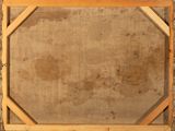 an overhead view of a wooden frame on a concrete wall