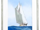 tableau représentant un voilier aux voiles blanches naviguant sur l'océan