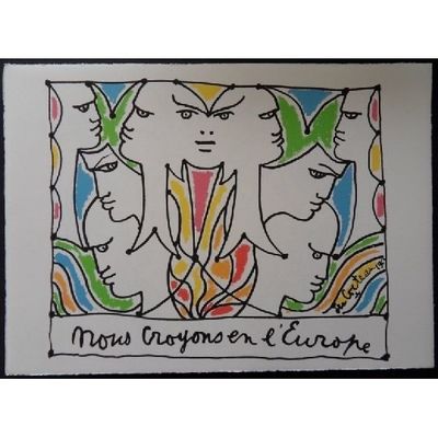 dessin représentant une femme avec une fleur dans les cheveux et trois autres femmes à l'arrière-plan