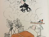 illustration d'un dessin humoristique représentant un homme allongé sur un lit dans une chambre
