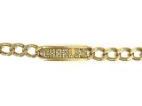 a close up of a gold bracelet on a white background