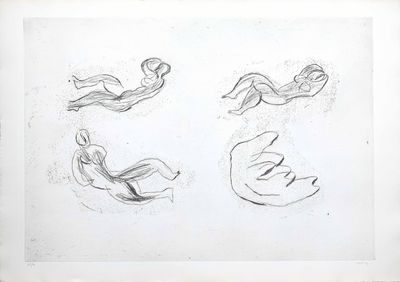 croquis représentant une femme allongée sur un lit et un homme allongé sur une chaise