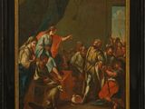 a painting of a painting of a group of people in a room