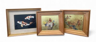 CHINE, XXe SIECLE TROIS TABLEAUX EN PIERRE DURES figurant de…