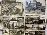 several black and white photos of a bunch of old buildings