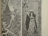 an old book with two illustrations of a woman and a man
