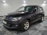 the black volkswagen tiguan is parked in a large room