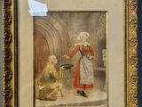 painting of a woman in a red dress and a man in a white dress