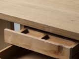 a wooden desk with a drawer on top of it