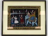 framed picture of a painting of a man riding an elephant with a group of people on it
