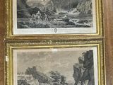 deux reproductions encadrées représentant un paysage de montagne avec une rivière au premier plan