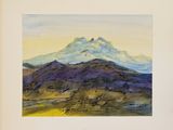 an image of a painting of a mountain with a sky in the background