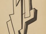 drawing of a black and white abstract piece of art on a white wall