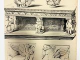 a drawing of a table with a lion on it
