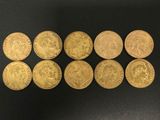 six different types of gold sovereigns