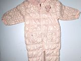 baby girl ' s pink snowsuit with hood and fur trim