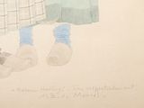 drawing of a woman in a blue dress and a child in a blue dress