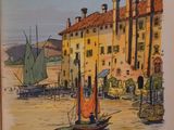 a picture of a painting of a boat in the water