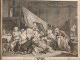 a drawing of a group of people in a room
