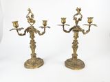 paire de candélabres anciens en laiton avec fleurs et feuilles