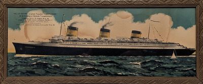 an old picture of a large cruise ship in the ocean
