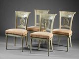 set of four chairs with upholstered backrests and upholstered seat