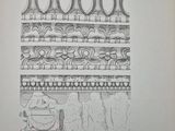 an old book with a drawing of a wall and a window