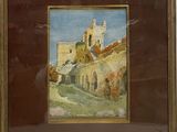 une image représentant un tableau représentant un château, dans un cadre marron