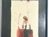 a picture of a painting of a man holding a basketball ball