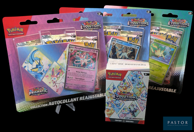 quatre paquets de cartes à collectionner Pokémon sur fond noir