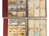 deux livres ouverts sur lesquels figurent des images de chevaux et de personnes
