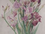 a painting of flowers in a vase on a table