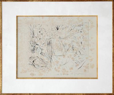 une image représentant un dessin dans un cadre doré accroché à un mur blanc
