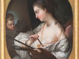 une image représentant un tableau où l'on voit une femme tenant un pinceau et une palette