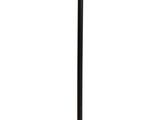a black metal floor lamp with three lights and a black base