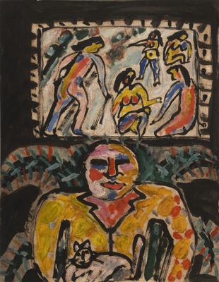 an image of a painting of a man sitting in a chair