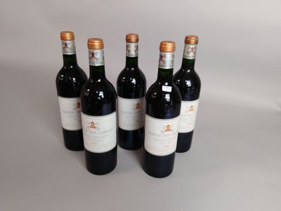 six bouteilles de vin sont alignées sur une surface blanche