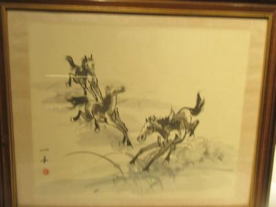 a picture of a picture of a dog running in the snow