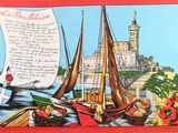 a picture of a postcard with a boat and a castle