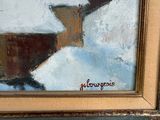 a painting of a cow that is standing in the snow