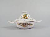 an image of a white and blue bowl with a lid