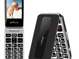 a picture of a cell phone with a picture of an older man on the screen