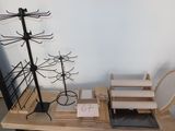 a wooden table with a bunch of items on top of it